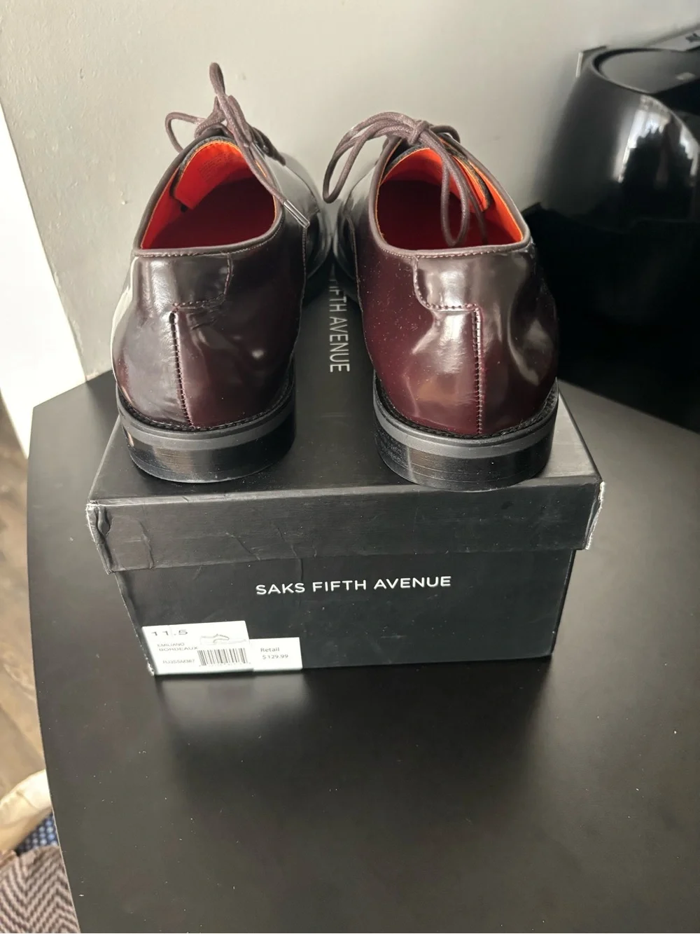 Saks Fifth Avenue Men’s Dark Bordeaux Leather Derby Shoes 11.5 new /never worn